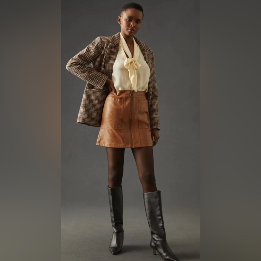 Pilcro for Anthropologie Cedar Faux Leather Zip-Front Mini Skirt Size 4 ✨NWT